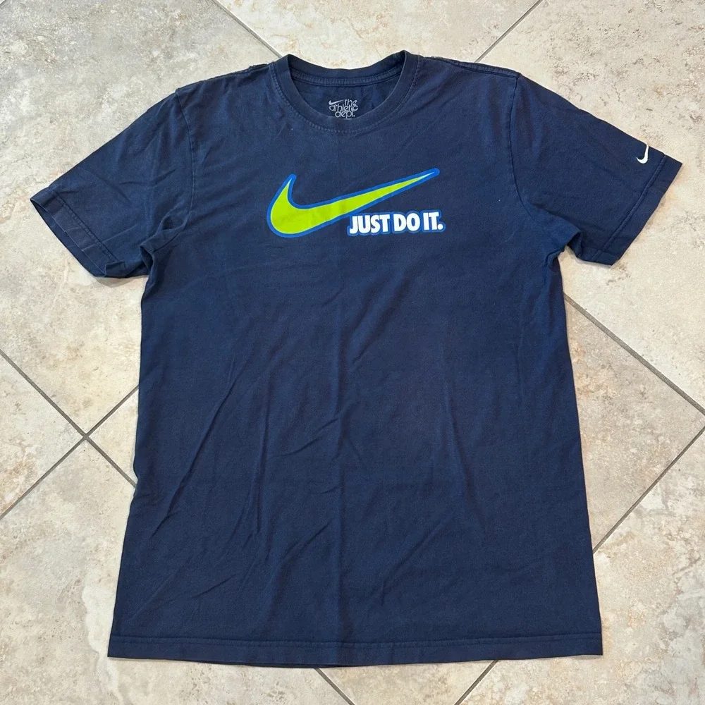 Nike Athletic Dept T Shirt Mens M Navy Blue Just Do It Swoosh Short Sleeve Tee